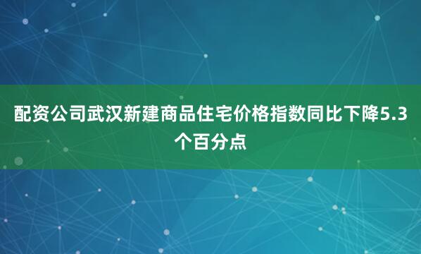 配资公司武汉新建商品住宅价格指数同比下降5.3个百分点